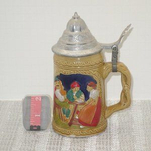 Vintage German Style Beer Stein with Lid Porcelain 7 1/8” - West Germany stein